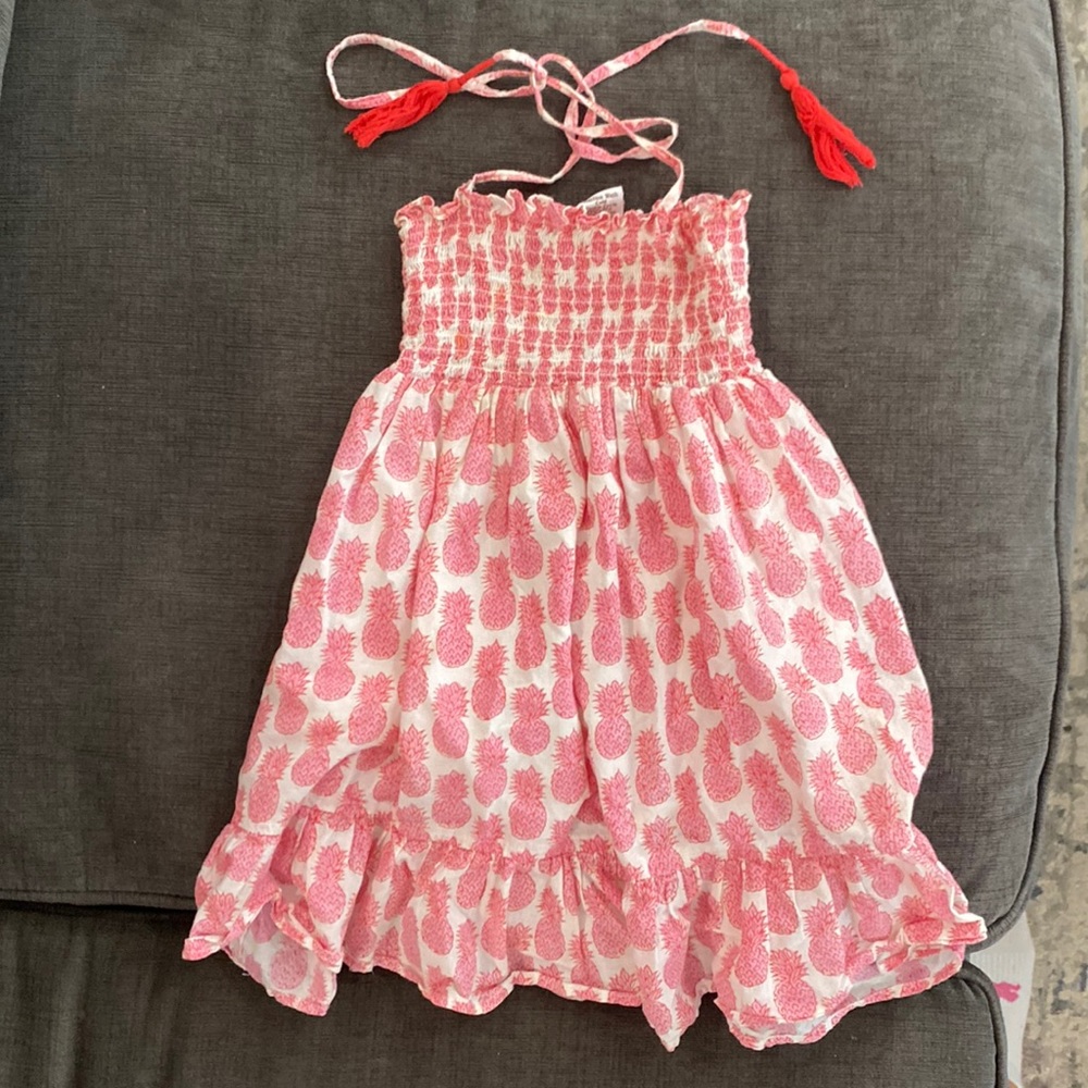 Rikshaw Design Pink and White Pineapple Smocked Halter Dress Toddler Girls 2T